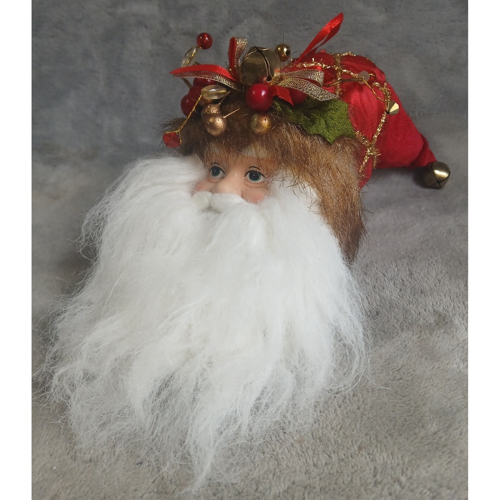 Vintage Santa Claus‎ Porcelain Face Ornament Shelf Sitter Red Velvet Gold 12in
